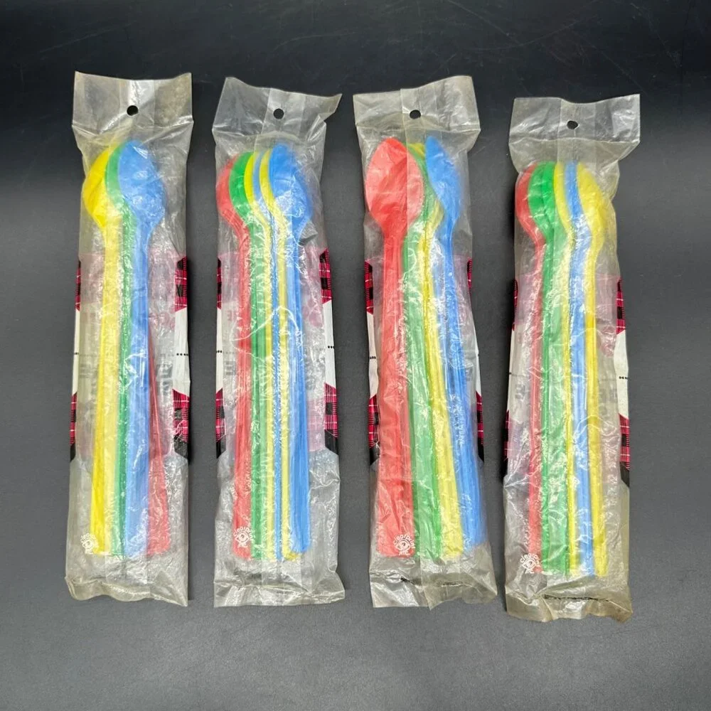 Vintage Beverage Spoons Scottie Ware 1959 Plastic Rainbow Packs Party Picnic